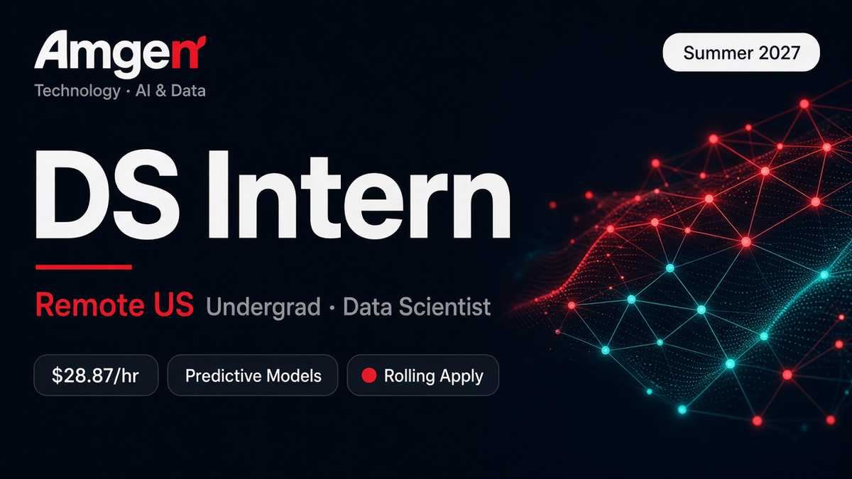 Amgen Data Scientist Intern (Undergrad) Summer 2027 | Remote US | $28.87/hr