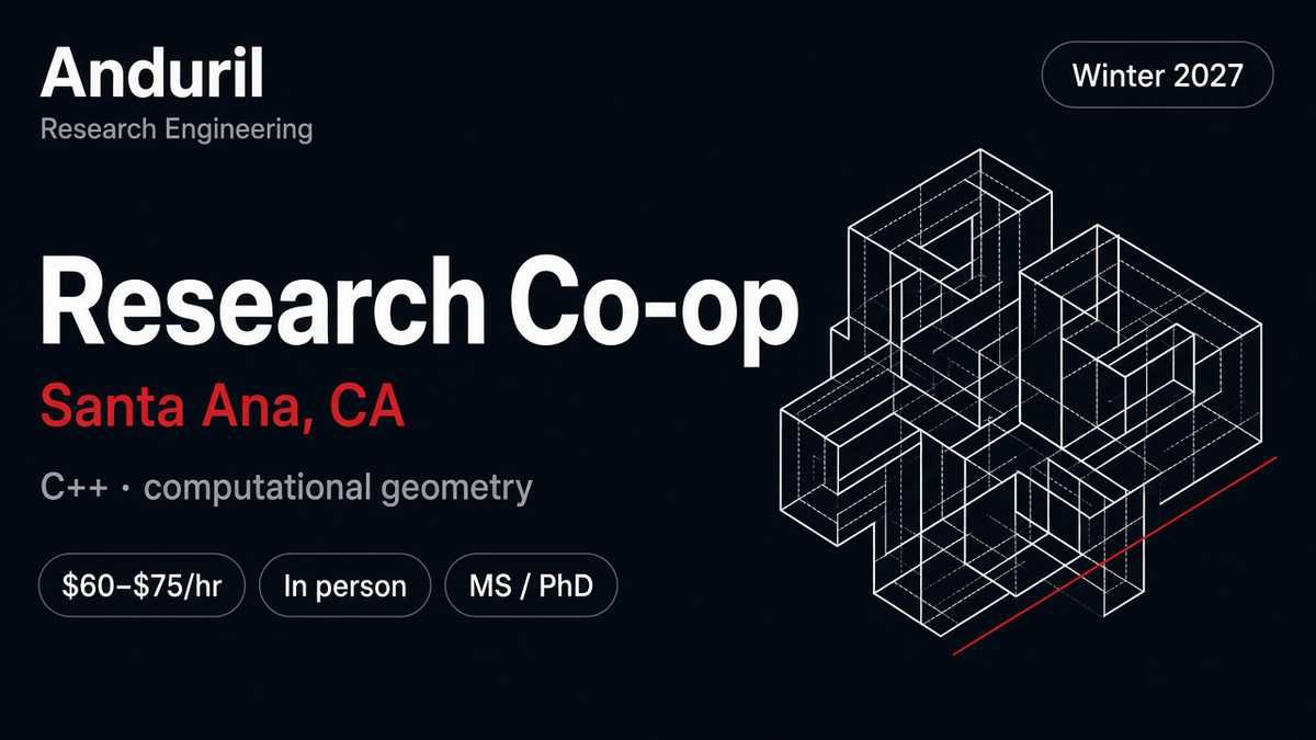 Anduril Research Engineer Co-op Winter 2027 | Santa Ana | $60–$75/hr
