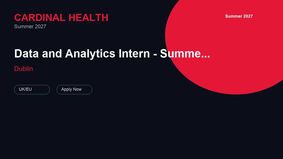 Cardinal Health Data and Analytics Intern - Summer 2027 | Dublin · 2027