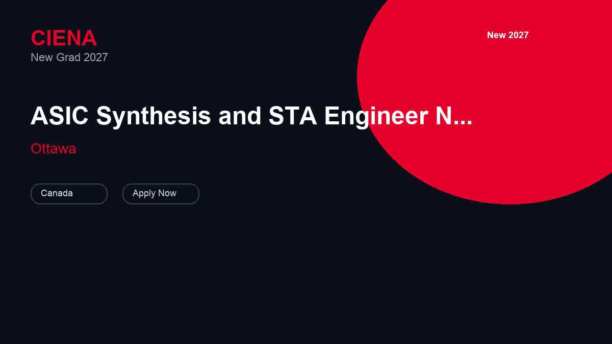 Ciena ASIC Synthesis and STA Engineer New Grad | Ottawa · 2027
