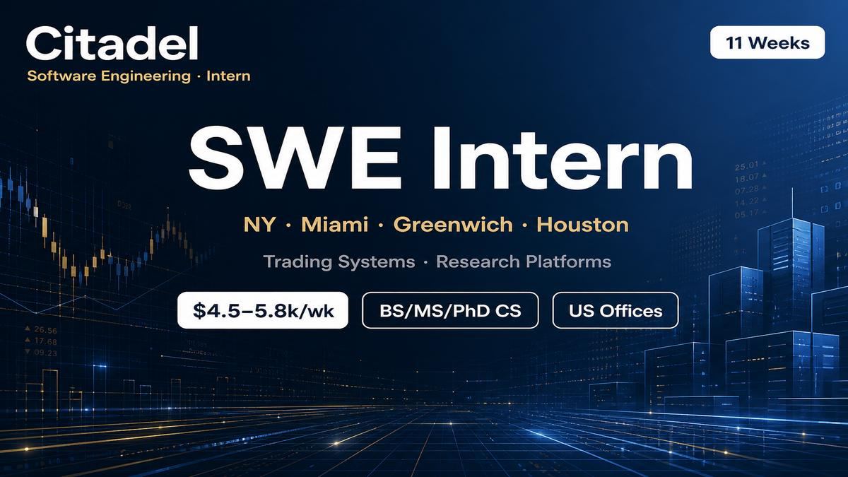 Citadel SWE Intern US | $4.5–5.8k/wk NY · Miami · Greenwich · Houston