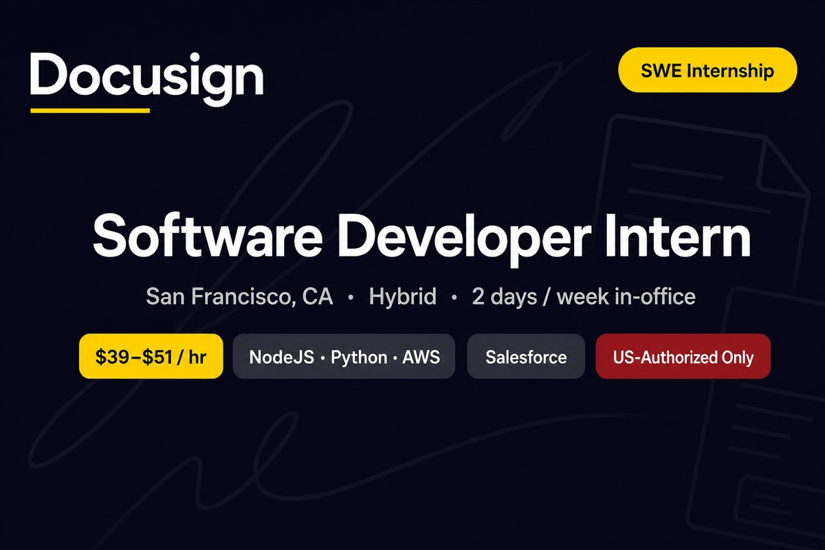 Docusign SWE Intern San Francisco | $39–$51/hr