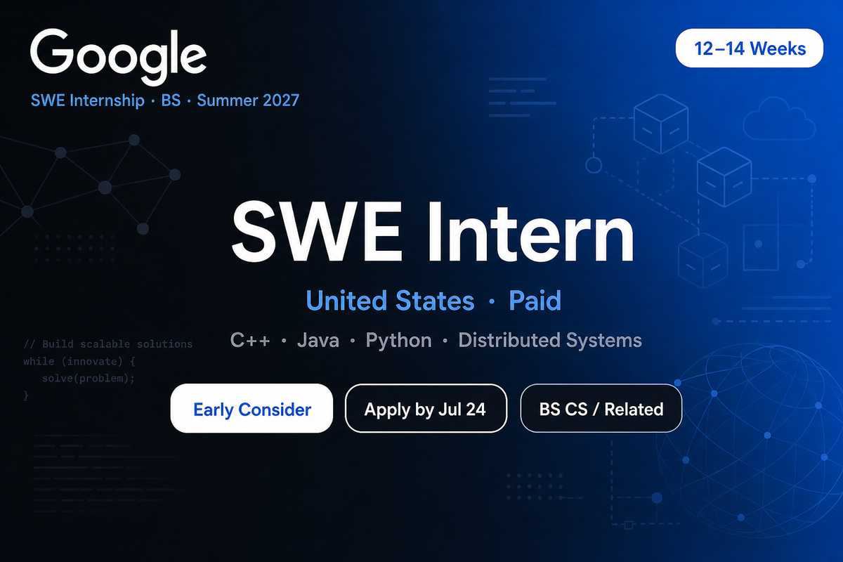Google SWE Intern BS Summer 2027 | US Early Consideration