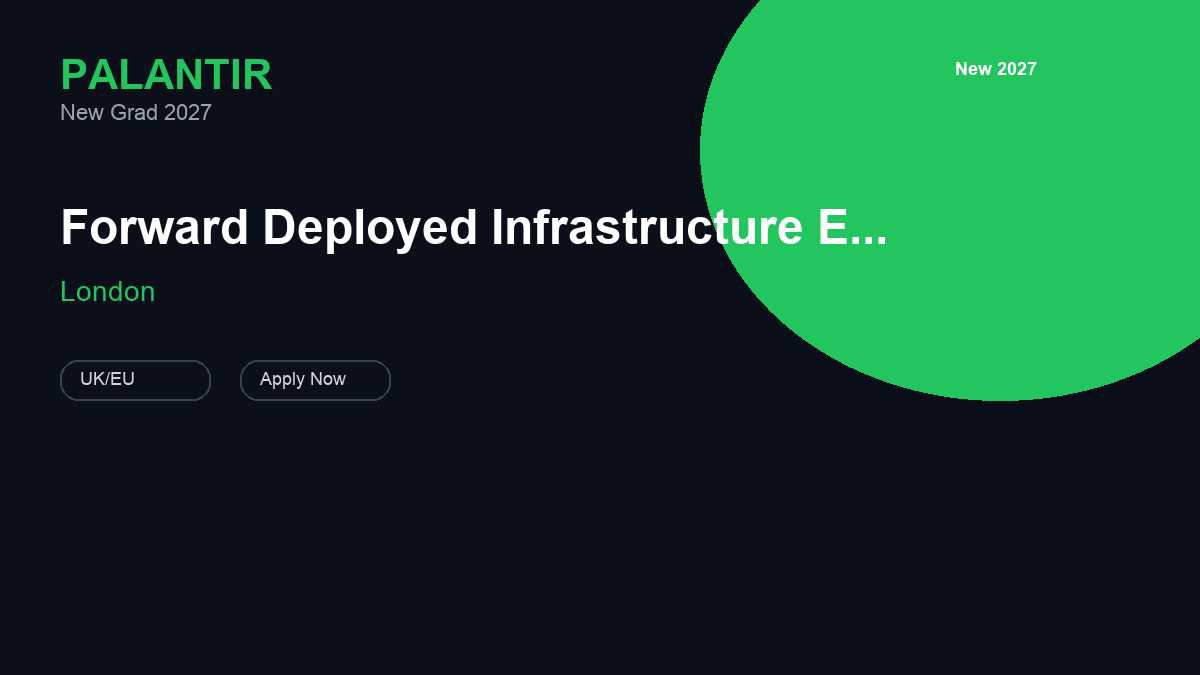 Palantir Forward Deployed Infrastructure Engineer, New Grad - UK Government | London · 2027