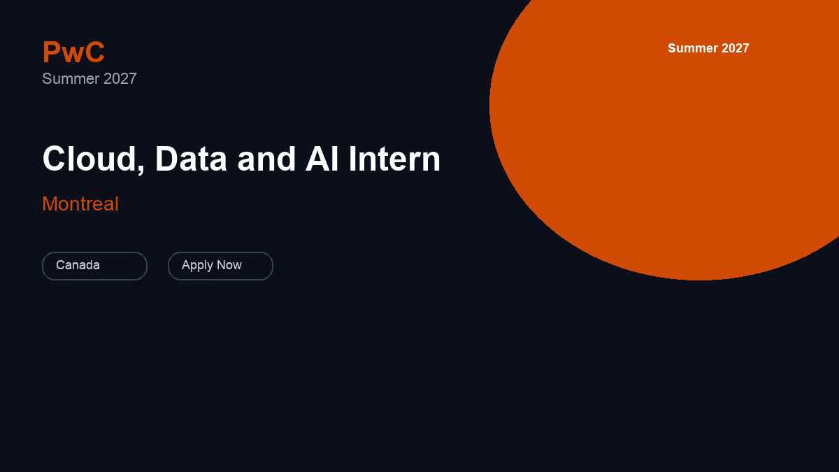 PricewaterhouseCoopers (PwC) Cloud, Data and AI Intern | Montreal · 2027