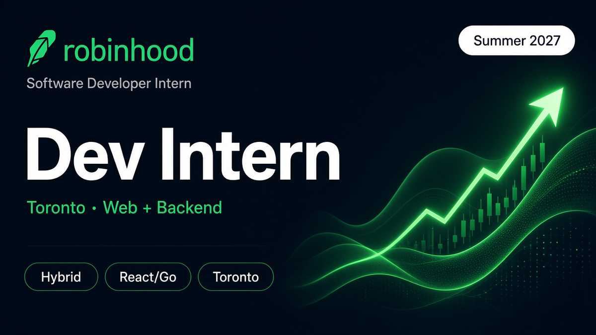 Robinhood Software Developer Intern | Toronto · Summer 2027 (Web & Backend)