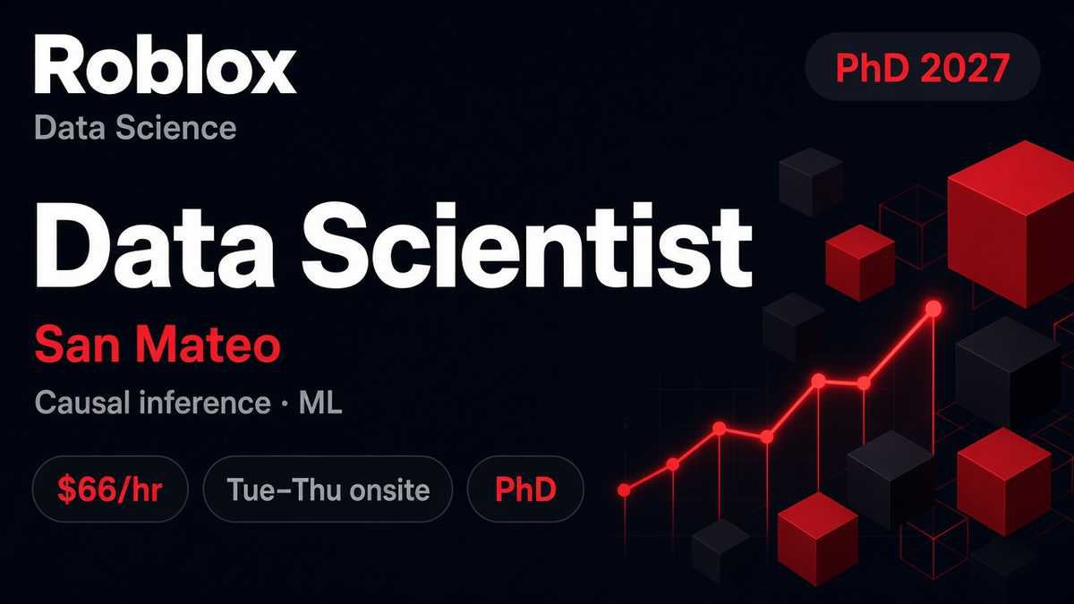 Roblox PhD Data Scientist Intern 2027 | San Mateo | $66/hr