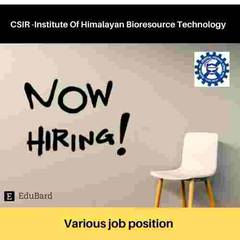 CSIR-IHBT | Hiring candidates for various job positions; Apply by 13ᵗʰ September 2021