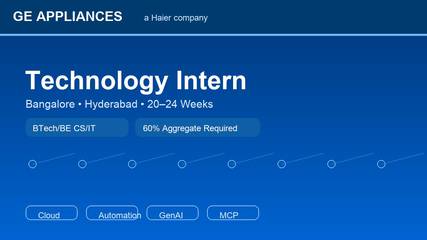 GE Appliances Tech Intern | Bangalore 20–24 Weeks